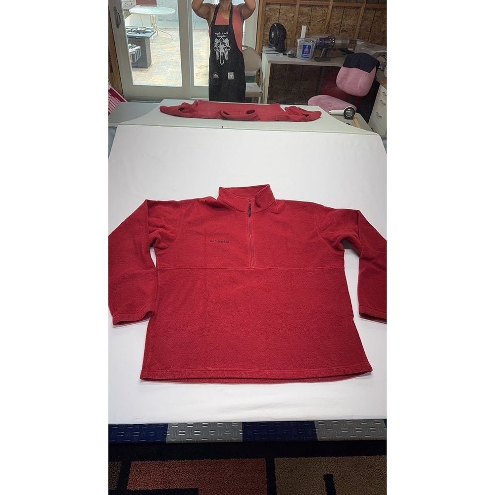 Columbia Red Fleece Pullover Half Zip Mens Large Unisex Outdoor Sweater
